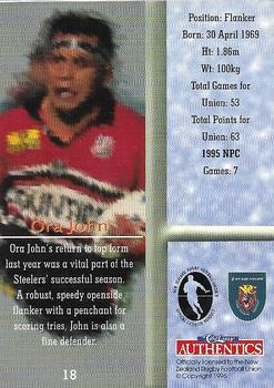 1996 Card Crazy Authentics NPC Rugby Union Superstars #18 Ora John Back